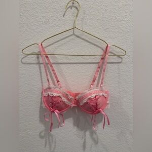 Delicates pink white lace up bows bra